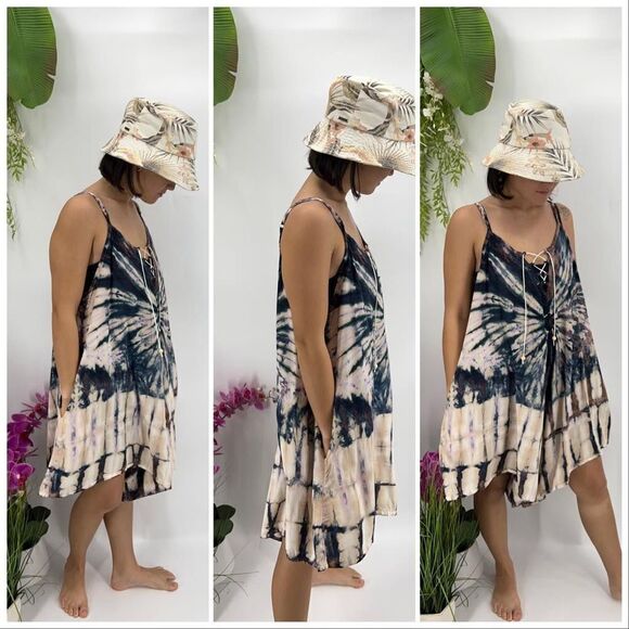 Kau wela Summer Mini Romper Beach Boho Romper Gypsy Overall Wide Leg  Blue/Green - Picture 14 of 16